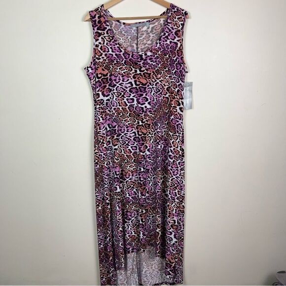 NY Collection Maxi High Low Dress M Multicolored Leopard Print - Picture 1 of 7